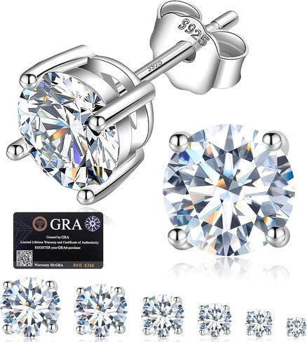 أقراط مسمار المجوهرات مويسانيت للنساء ، 0.2-8CT S925 Sterling Silver Silver Essex ، (D Color VVS1 Clarity Moissanite) Hypoallergenic 14k أبيض من الذهب/الذهب المقعدين للرجال الهدية للنساء الهدية in Kuwait