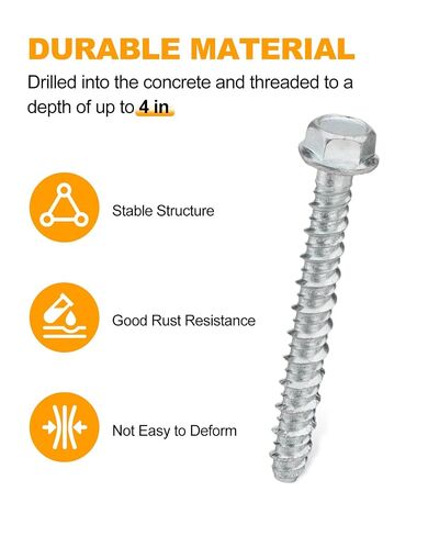 40 PCS 1/2" x 4" Concrete Screw Anchors, Large Diameter Heavy Duty Screw Anchor for Concrete, Masonry, Brick, Block Anchoring in Kuwait