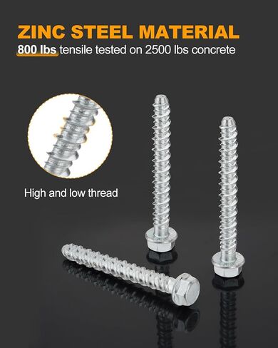 40 PCS 1/2" x 4" Concrete Screw Anchors, Large Diameter Heavy Duty Screw Anchor for Concrete, Masonry, Brick, Block Anchoring in Kuwait