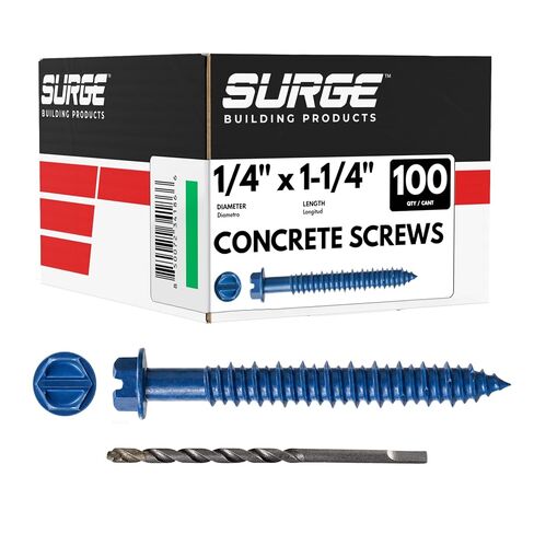 1/4" x 1-1/4" Hex Head Blue Concrete Screws with Drill Bit (Box of 100) | 1-1/4 Inch Hex Masonry Screws for Concrete, Block, Brick and Stucco Masonry in Kuwait