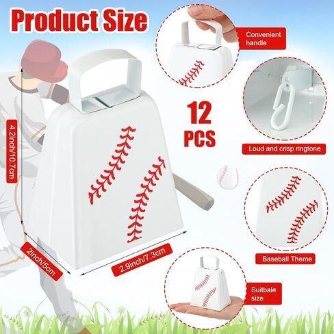 Boao 1 Pcs Baseball Cowbells Bulk 4 Inch Metal Cowbells with Handle Novelty Cow Bells Noise Makers Loud Bell Hand Percussion for Sporting Events Games Spirit Accessories (Baseball) in Kuwait