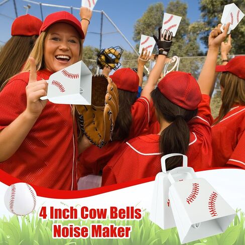 Boao 1 Pcs Baseball Cowbells Bulk 4 Inch Metal Cowbells with Handle Novelty Cow Bells Noise Makers Loud Bell Hand Percussion for Sporting Events Games Spirit Accessories (Baseball) in Kuwait
