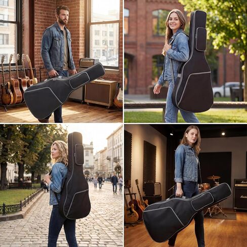 41 Inch Acoustic Guitar Case Guitar Bag, 0.4 In Thick Padding Guitar Case Soft for Acoustic Classical Guitar, Water-Resistant Guitar Dig Bag with Dual Adjustable Shoulder Strap, Black in Kuwait