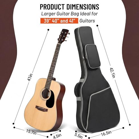 41 Inch Acoustic Guitar Case Guitar Bag, 0.4 In Thick Padding Guitar Case Soft for Acoustic Classical Guitar, Water-Resistant Guitar Dig Bag with Dual Adjustable Shoulder Strap, Black in Kuwait
