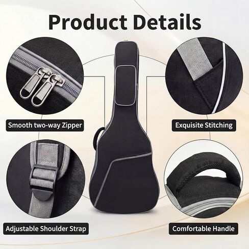 41 Inch Acoustic Guitar Case Guitar Bag, 0.4 In Thick Padding Guitar Case Soft for Acoustic Classical Guitar, Water-Resistant Guitar Dig Bag with Dual Adjustable Shoulder Strap, Black in Kuwait