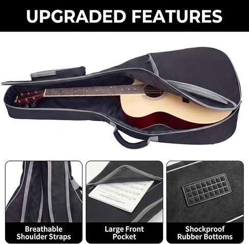 41 Inch Acoustic Guitar Case Guitar Bag, 0.4 In Thick Padding Guitar Case Soft for Acoustic Classical Guitar, Water-Resistant Guitar Dig Bag with Dual Adjustable Shoulder Strap, Black in Kuwait