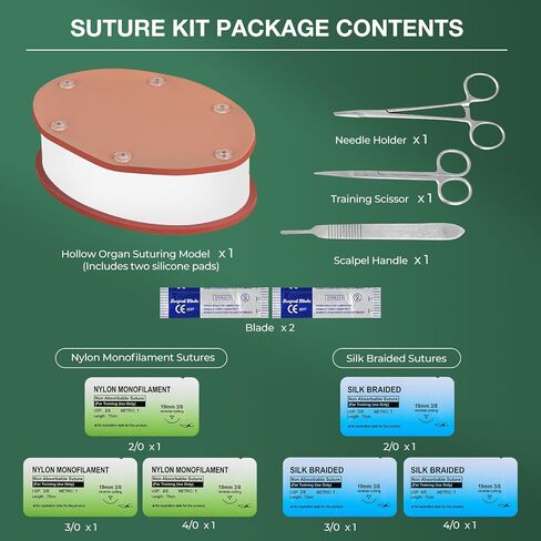 Ultrassist Suture Practice Kit for Medical Students,Suture Practice Pad with Realistic Suture Tools for Medical Training, Nursing Doctor (Replaceable Silicone Pad) in Kuwait