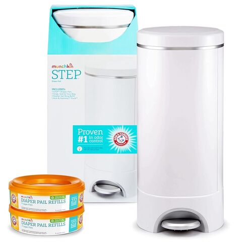 Munchkin® Step™ Diaper Pail Powered by Arm & Hammer, #1 in Odor Control, Award-Winning, Includes 1 Snap, Seal & Toss™ Bag, 8 Refill Rings, 1 Starter Refill Ring, and 4 Puck™ Baking Soda Cartridges in Saudi Arabia
