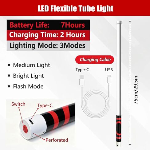 Abnaok Flexible LED Flashlight Stick, 30 in Bendable Mechanic Light with High-Lumen LED, Rechargeable Bendable Flashlight, 3 Lighting Modes, Automotive Illumination Tool for Mechanic Car Repairs in Kuwait