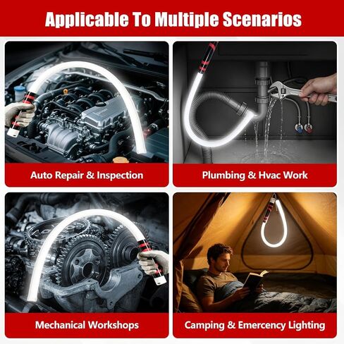 Abnaok Flexible LED Flashlight Stick, 30 in Bendable Mechanic Light with High-Lumen LED, Rechargeable Bendable Flashlight, 3 Lighting Modes, Automotive Illumination Tool for Mechanic Car Repairs in Kuwait