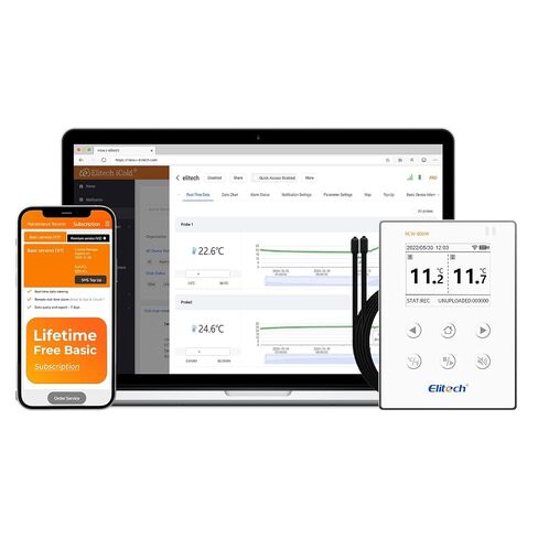 Elitech Wireless Digital Data Logger Remote Real-Time Temperature Monitor Cloud Data Storage SMS/Email/APP/Web Alarm, WiFi Dual External Temp Probe, RCW-800W-TDE(-40~176℉) with Free Cloud Service in Kuwait