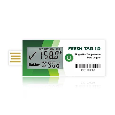 مسجل بيانات درجة الحرارة من فريشلاينس مع شاشة LCD، مسجل درجة حرارة USB للاستخدام الفردي مع 30000 نقطة، تقرير PDF CSV التلقائي لمدة 120 يومًا، تخزين نقل سلسلة باردة، علامة طازجة 1D، حزمة واحدة in Kuwait