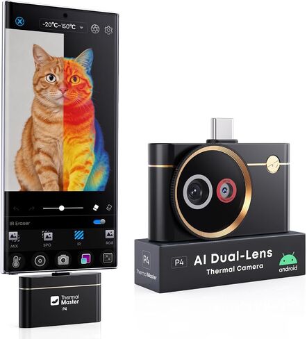 Thermal Master P4 Android Dual-Lens Thermal Camera, 512×384 X³ IR Resolution, Thermal Imager with IR Eraser | -4°F to 1112°F Range, 0.035°C Sensitivity, 15× Digital Zoom, AI Alignment, Ideal for HVAC & Electrical in Kuwait
