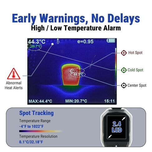 Thermal Imaging Camera 240x240 TISR Super Resolution, 96x96 IR Thermal Imager with 25Hz Refresh Rate, -4°F~1022°F, IP54, 6 Color Palettes, 2000mAh Battery in Kuwait