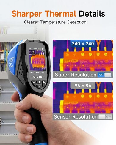 Infrared Thermal Imaging Camera, 240x240 TISR Resolution, 25Hz Refresh Rate, -4°F to 1022°F, Adjustable Emissivity, Hot/Cold Spot Detection, LED Light for HVAC, Electrical & Home Inspection in Kuwait