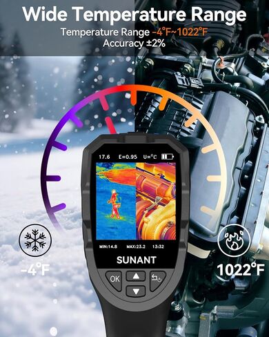 Infrared Thermal Imaging Camera, 240x240 TISR Resolution, 25Hz Refresh Rate, -4°F to 1022°F, Adjustable Emissivity, Hot/Cold Spot Detection, LED Light for HVAC, Electrical & Home Inspection in Kuwait