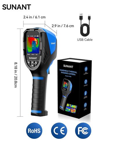 Infrared Thermal Imaging Camera, 240x240 TISR Resolution, 25Hz Refresh Rate, -4°F to 1022°F, Adjustable Emissivity, Hot/Cold Spot Detection, LED Light for HVAC, Electrical & Home Inspection in Kuwait