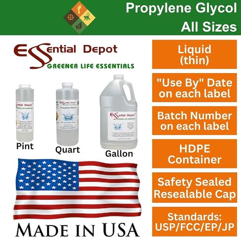 Propylene Glycol - PG - 2 x 1-Gallon (8 lb 9 oz net wt Each Container) - USP - Kosher - Food Grade - Safety Sealed resealable HDPE Container, Microwave (Remove foil Seal) Safe, Freezer Safe in Kuwait