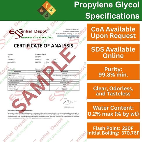 Propylene Glycol - PG - 2 x 1-Gallon (8 lb 9 oz net wt Each Container) - USP - Kosher - Food Grade - Safety Sealed resealable HDPE Container, Microwave (Remove foil Seal) Safe, Freezer Safe in Kuwait