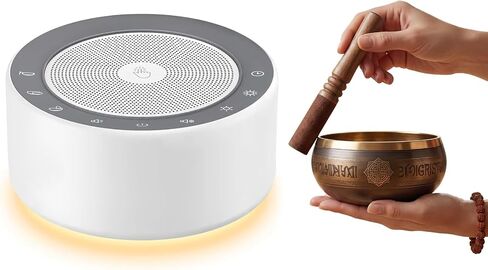 Tibetan Meditation Bowls Machine - 7 Singing Bowl Sounds for Yoga, Meditation Ringing, Mindfulness, Singing Bowl Set Sound of Chakra Healing and Stress Relief, Timer and Memory Features, Plug in in Saudi Arabia