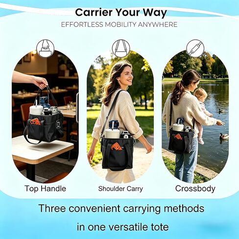 Drink Carrier Bag, 4 Compartment Drink Bag, Insulated 4 Cup Holder Bag with Handle &Strap, Family Multi Tumbler, Water Bottle Carrier Caddy, Reusable Beverage Carrier Tote for Travel,Picni in Saudi Arabia