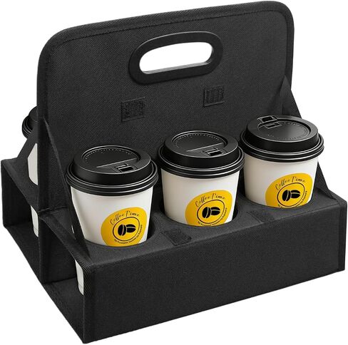 6-Cup Reusable Drink Carrier with Handle – Foldable Drink Caddy for Delivery Drivers,Takeout & Catering,Portable Beverage Holder Bag for Coffee,to-Go Cups,Anti-Spill & Car Floor Safe,Black in Kuwait
