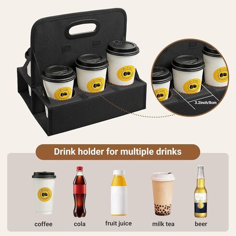 6-Cup Reusable Drink Carrier with Handle – Foldable Drink Caddy for Delivery Drivers,Takeout & Catering,Portable Beverage Holder Bag for Coffee,to-Go Cups,Anti-Spill & Car Floor Safe,Black in Kuwait