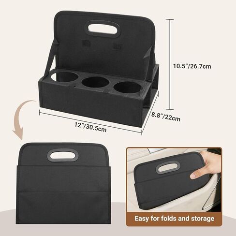 6-Cup Reusable Drink Carrier with Handle – Foldable Drink Caddy for Delivery Drivers,Takeout & Catering,Portable Beverage Holder Bag for Coffee,to-Go Cups,Anti-Spill & Car Floor Safe,Black in Kuwait