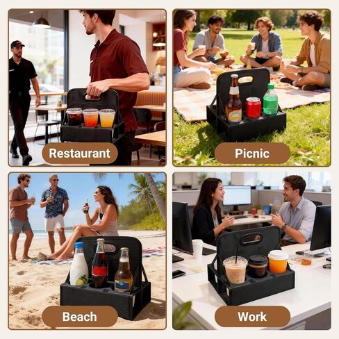 6-Cup Reusable Drink Carrier with Handle – Foldable Drink Caddy for Delivery Drivers,Takeout & Catering,Portable Beverage Holder Bag for Coffee,to-Go Cups,Anti-Spill & Car Floor Safe,Black in Kuwait
