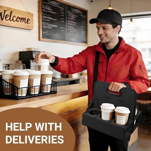 6-Cup Reusable Drink Carrier with Handle – Foldable Drink Caddy for Delivery Drivers,Takeout & Catering,Portable Beverage Holder Bag for Coffee,to-Go Cups,Anti-Spill & Car Floor Safe,Black in Kuwait