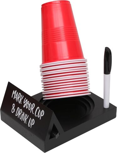 Wooden Brown Party Cup Holder with Marker Slot | Mark Your Cup and Drink Up Cup Holder |Hosting Party Essentials |Disposable Mug Dispenser for Birthday, BBQ, Holiday Events,Housewarming Gift (Brown) in Kuwait