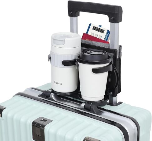 Vigorport Luggage Travel Cup Holder, Folding Drink Caddy for Suitcases - Hold Two Coffee Mugs Traveler Carry on Hands Free Accessory (Hook & Loop) in Kuwait