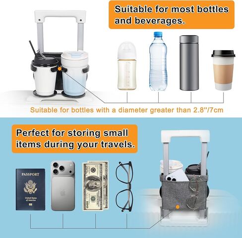 Vigorport Luggage Travel Cup Holder, Folding Drink Caddy for Suitcases - Hold Two Coffee Mugs Traveler Carry on Hands Free Accessory (Hook & Loop) in Kuwait