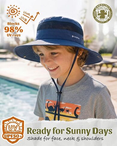 Camptrace Toddler Kids Sun Hat UPF 50+ Wide Brim Bucket Hat Outdoor Baby Beach Hat for Boys Girls 2-13 Years in Kuwait