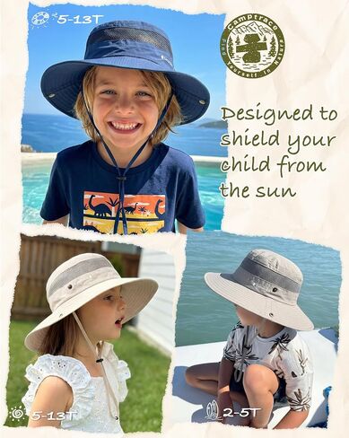 Camptrace Toddler Kids Sun Hat UPF 50+ Wide Brim Bucket Hat Outdoor Baby Beach Hat for Boys Girls 2-13 Years in Kuwait