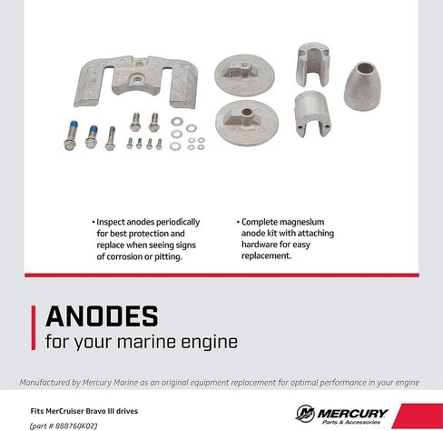 MERCURY 888760K02 Magnesium Anode Kit for Select MerCruiser Bravo III Sterndrives in Kuwait