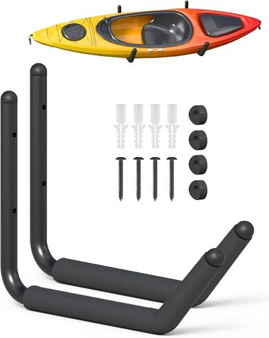 Heavy Duty Kayak Storage Rack with EVA Foam & Rubber Bushing, Wall Mount Kayak Hangers Large Hooks for Garage Hanger Canoe, Surfboard, Skiboard, Snowboard, Paddle Board, Ladders, Bike in Saudi Arabia