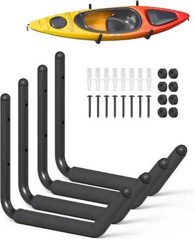 Heavy Duty Kayak Storage Rack with EVA Foam & Rubber Bushing, Wall Mount Kayak Hangers Large Hooks for Garage Hanger Canoe, Surfboard, Skiboard, Snowboard, Paddle Board, Ladders, Bike in Saudi Arabia