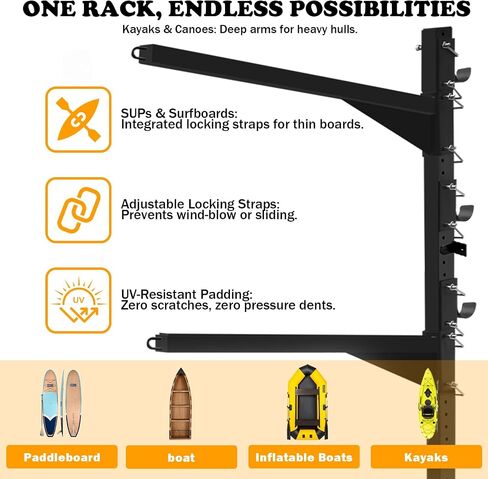 Heavy Duty Kayak Storage Rack for Dock/Garage, Adjustable Freestanding Kayak Stand or Wall Mount Kayak Rack, 3-Tier Indoor Outdoor Canoe Storage Rack for 3-4 Kayaks, SUP & Paddleboard in Kuwait