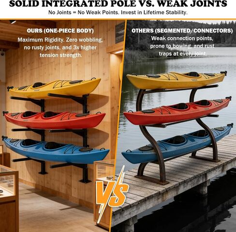 Heavy Duty Kayak Storage Rack for Dock/Garage, Adjustable Freestanding Kayak Stand or Wall Mount Kayak Rack, 3-Tier Indoor Outdoor Canoe Storage Rack for 3-4 Kayaks, SUP & Paddleboard in Kuwait