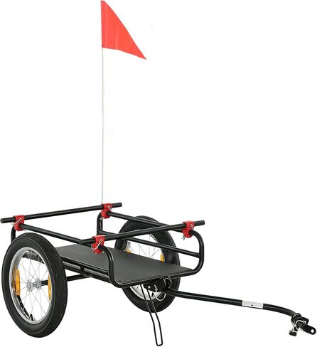 Soozier 2-in-1 Bike Cargo Trailer & Wagon Cart, Multi-Use Bicycle Trailer with Quick Release 16" Pneumatic Wheels, Kickstand, Red Flag, Universal Hitch, Fits 22"-28" Bike Wheels, 132lbs Capacity in Kuwait