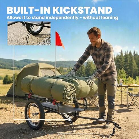 Soozier 2-in-1 Bike Cargo Trailer & Wagon Cart, Multi-Use Bicycle Trailer with Quick Release 16" Pneumatic Wheels, Kickstand, Red Flag, Universal Hitch, Fits 22"-28" Bike Wheels, 132lbs Capacity in Kuwait