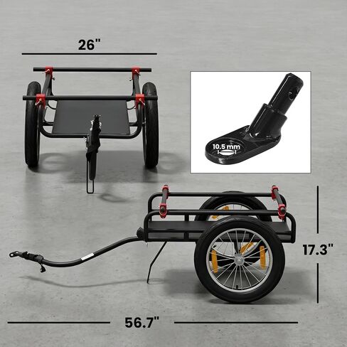 Soozier 2-in-1 Bike Cargo Trailer & Wagon Cart, Multi-Use Bicycle Trailer with Quick Release 16" Pneumatic Wheels, Kickstand, Red Flag, Universal Hitch, Fits 22"-28" Bike Wheels, 132lbs Capacity in Kuwait