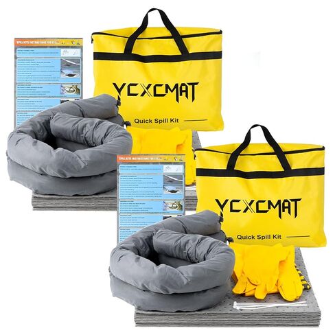Universal Spill Kit - Portable Spill Clean Up Kit for Chemical, Water & Oil Cleanup, Absorbent Pads, Socks, Gloves for Garage, Shop, Industrial, Vehicle (2 Pack) in Kuwait