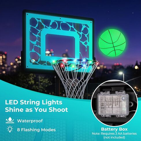 GYMAX Pool Basketball Hoop with LED & Solar Lights, Adjustable Height Swimming Pool Basketball Hoop Portable with Shatterproof PC Backboard, Includes Ball & Pump in Kuwait