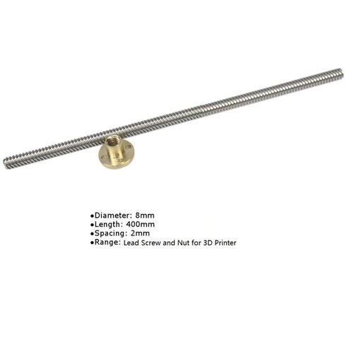 2-Pack 400mm Dia 8mm T8 Lead Screw and Brass Nut for 3D Printer Z Axis in Kuwait