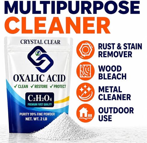 Oxalic Acid Powder 1lb - Trial Size Wood Bleach & Rust Remover - 99.6% Pure Deck Cleaner, Wood Brightener & Stain Remover for Small Projects in Kuwait