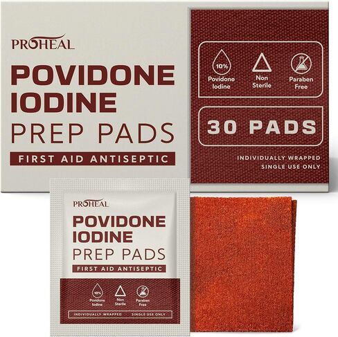 10% Povidone Iodine Prep Pads - 30 Iodine Swabs, Individually Wrapped - First Aid Antiseptic for Cleaning and Keeping Skin Clean in Kuwait