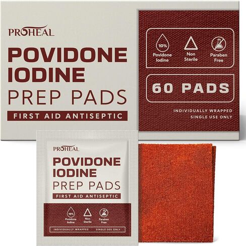 10% Povidone Iodine Prep Pads - 30 Iodine Swabs, Individually Wrapped - First Aid Antiseptic for Cleaning and Keeping Skin Clean in Kuwait
