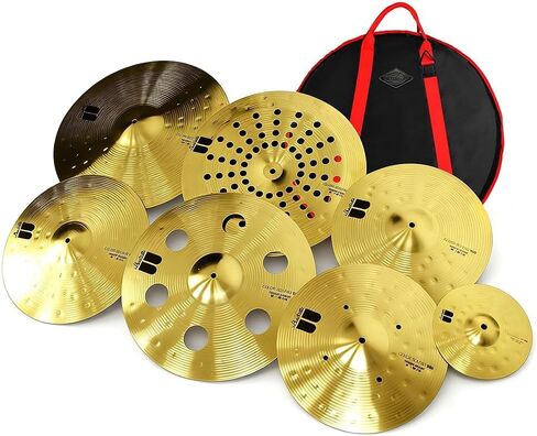 JBK 300 Series Aluminum Alloy Cymbal Set, 7 Pcs Golden Drum Cymbals Complete Kit with Cymbal Bag for Professional Performance in Kuwait